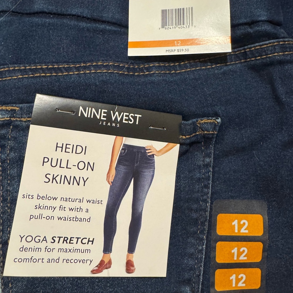 Nine West Skinny Pull-On Jeans - Dark Denim Blue